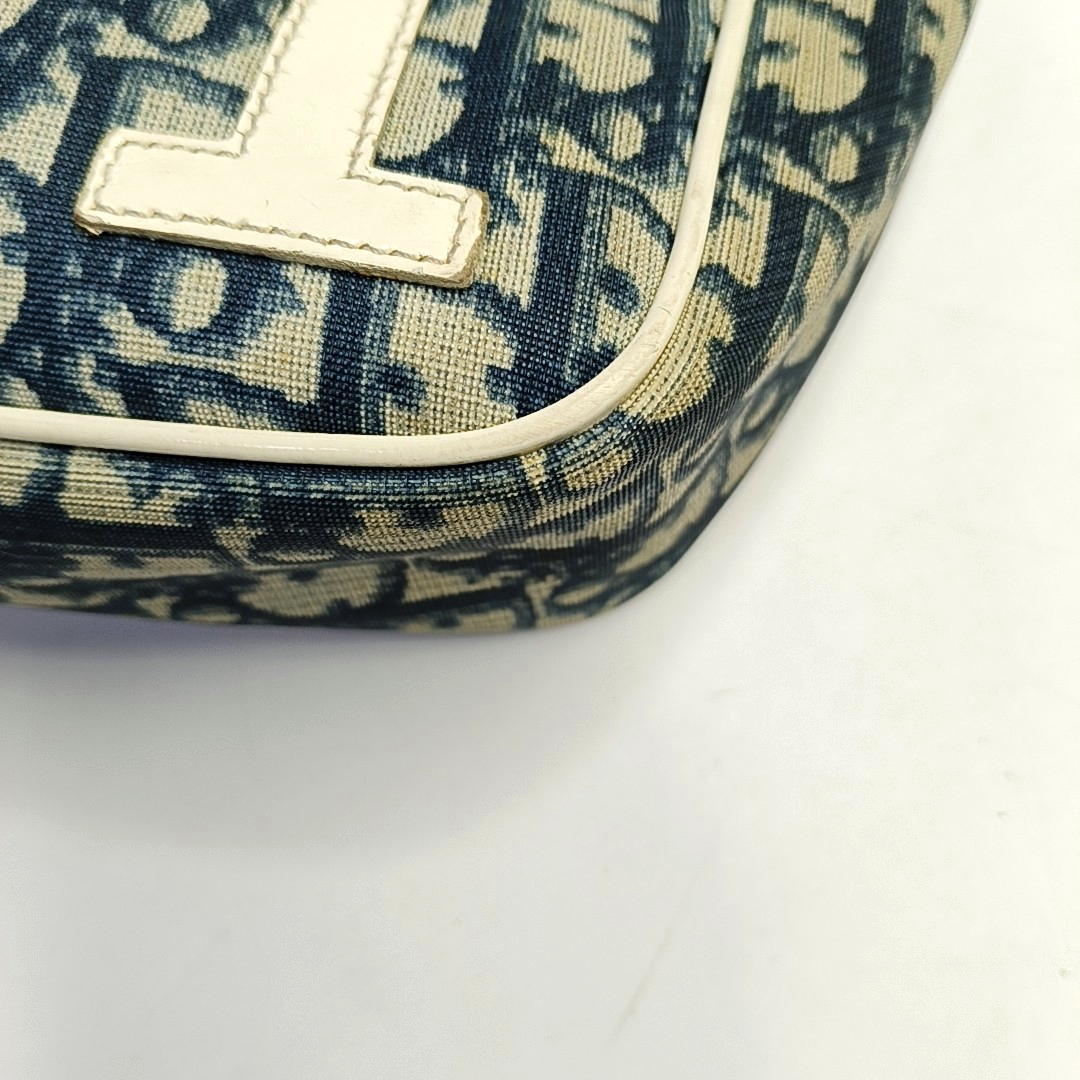 DIOR Dark Blue Coated Canvas Monogram Crossbody Shoulder Bag Silver Hardware-(SKU)-957328406