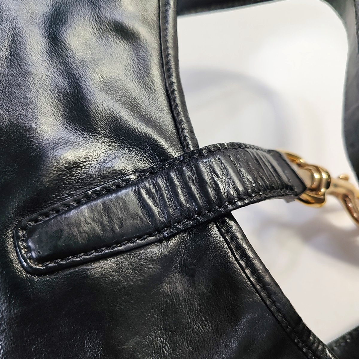 GUCCI Jackie Black Cowhide Stripe Strap Shoulder Bag Tote Golden hardware-(SKU)-945400595