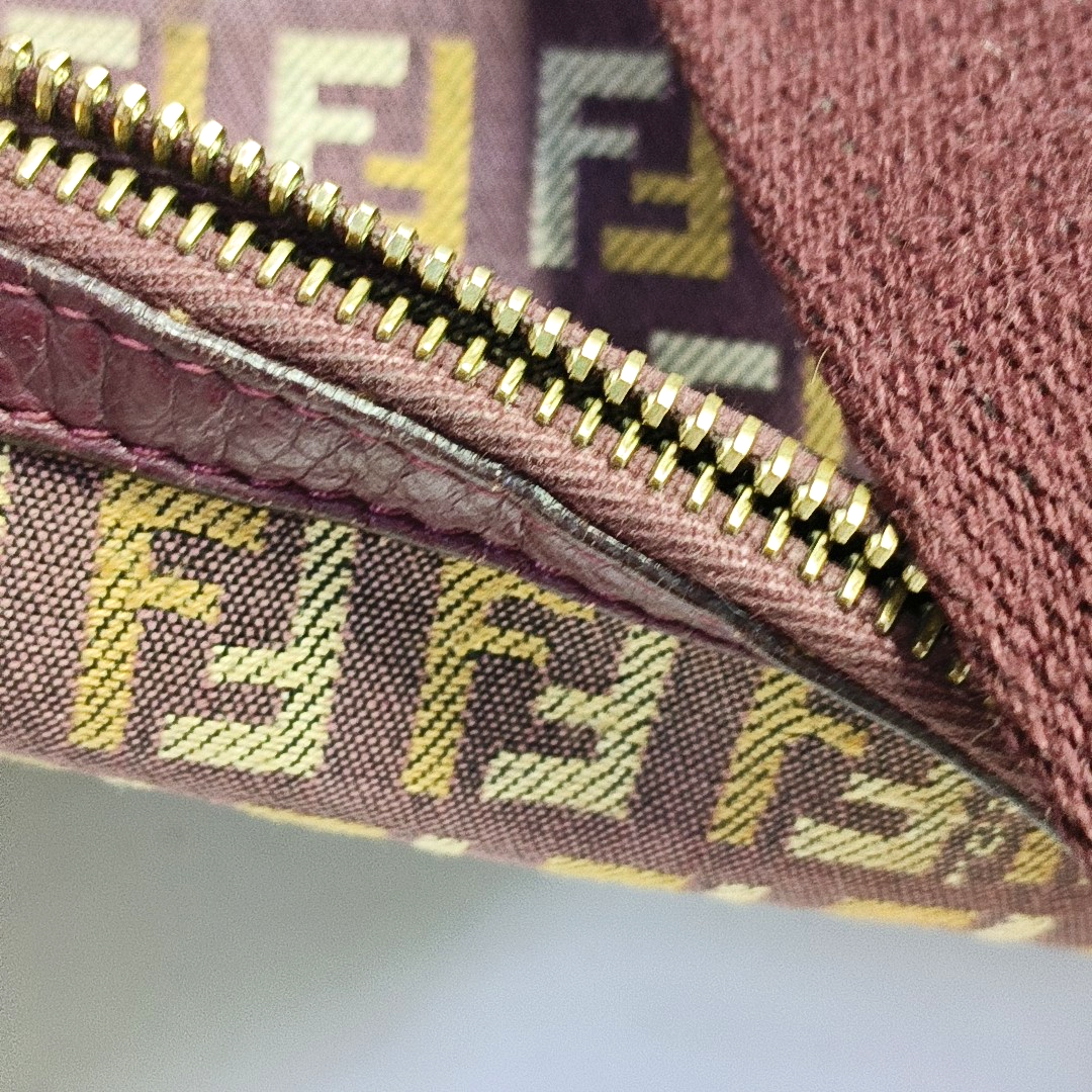 FENDI 棕色帆布双FShoulder Bag Handbag Golden hardware-(SKU)-944776879