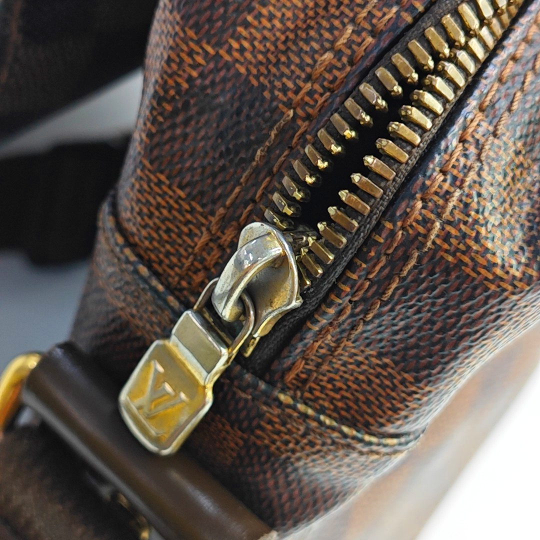LOUIS VUITTON SHELTON Medium size Brown coated canvas checkered postman bag crossbody single shoulder bag Golden hardware-(SKU)-946505264