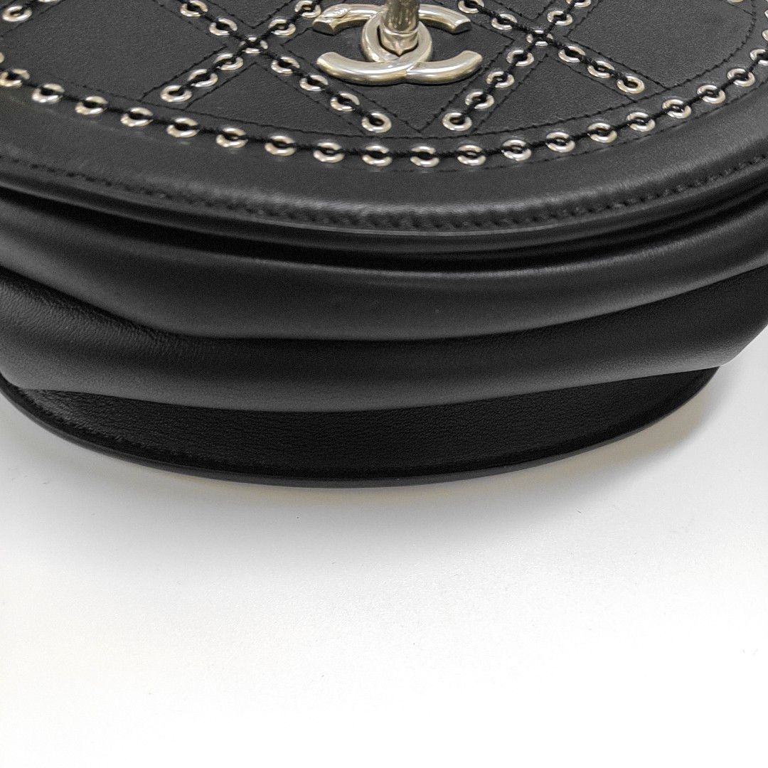 CHANEL COCO EYELETS Black Leather Quilted Single Shoulder Bag Crossbody Bag Silver Hardware 25 Clasp-(SKU)-952886640