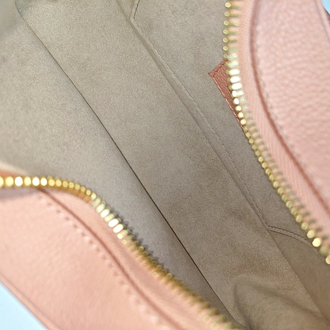 LOUIS VUITTON BAGATELLE Pink Calfskin Monogram Embossed Shoulder Bag Crossbody Tote Bag Gold Hardware 2 Removable Straps-(SKU)-969784927