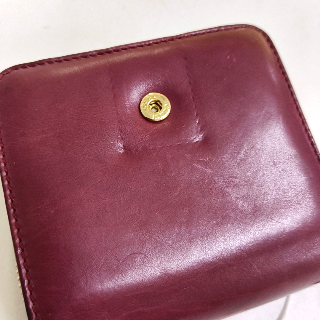 GUCCI Burgundy Leather Embossed Wallet Golden hardware-(SKU)-959773258