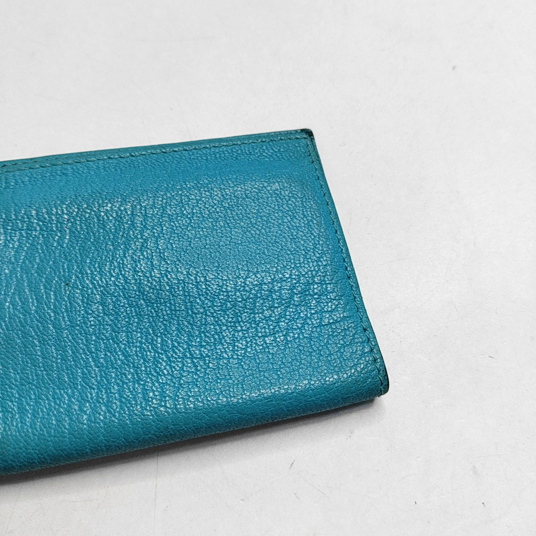 HERMÈS Tanzanian BlueChèvre MysoreGoat Leather Card Case 🄾stamp-(SKU)-944678521