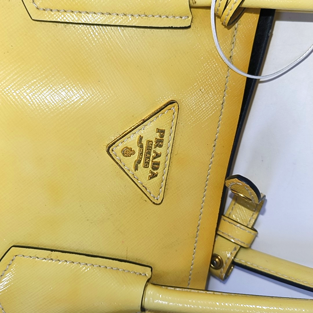 PRADA Double Yellow cowhide logo cross-grain shoulder bag Golden hardware Removable shoulder strap-(SKU)-945527362