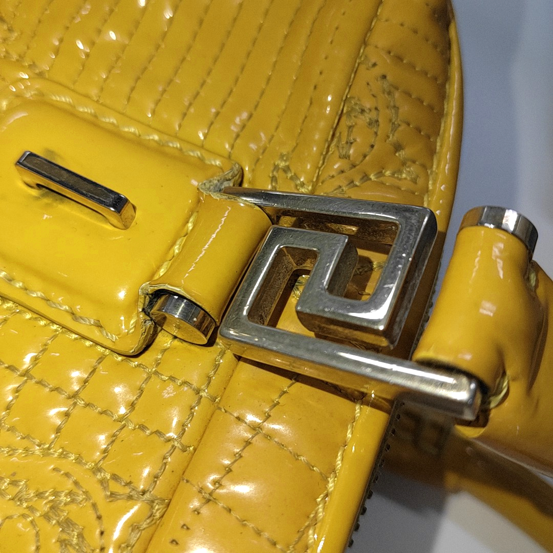 VERSACE Yellow Patent Leather Quilted Handbag Golden hardware-(SKU)-930265862