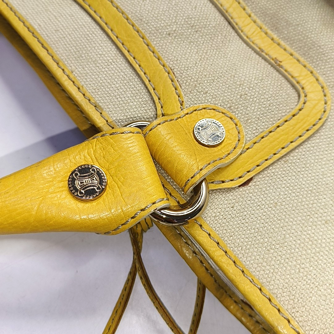 CELINE BOOGIE Yellow Canvas Tote Bag Silver Hardware-(SKU)-952465715