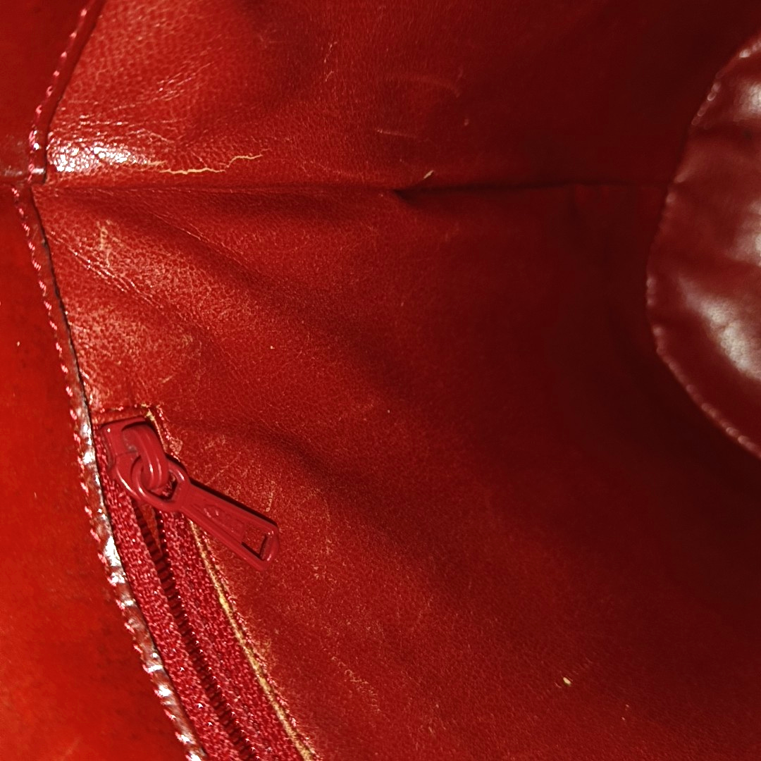 CELINE Bucket bag Red Cowhide Embossed Single Shoulder Bag Golden hardware Vintage model-(SKU)-12936054