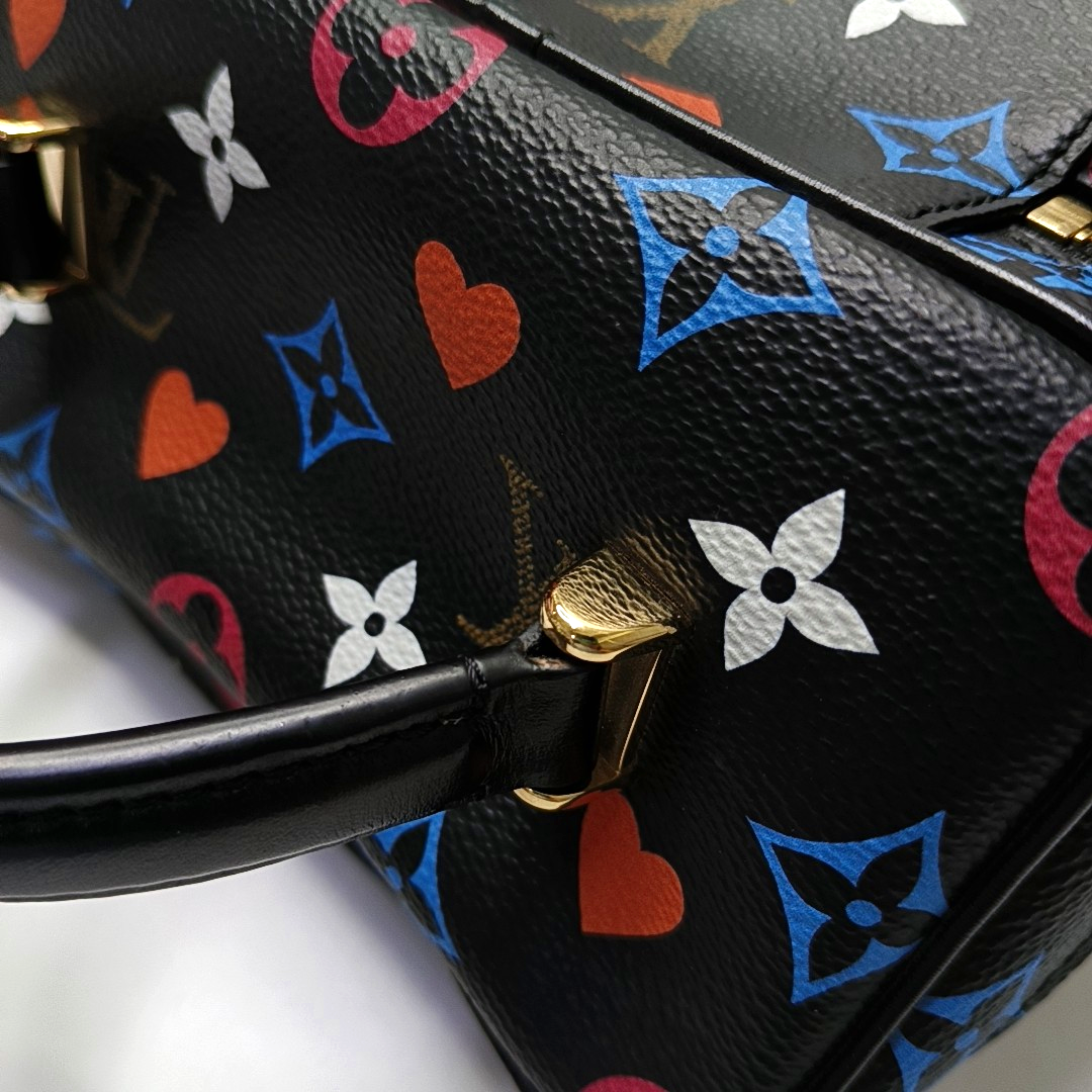 LOUIS VUITTON NICE Small Size Black Coated Canvas Printed Shoulder Bag, Tote Bag, Crossbody Bag with Golden Hardware and Detachable Strap-(SKU)-956355268