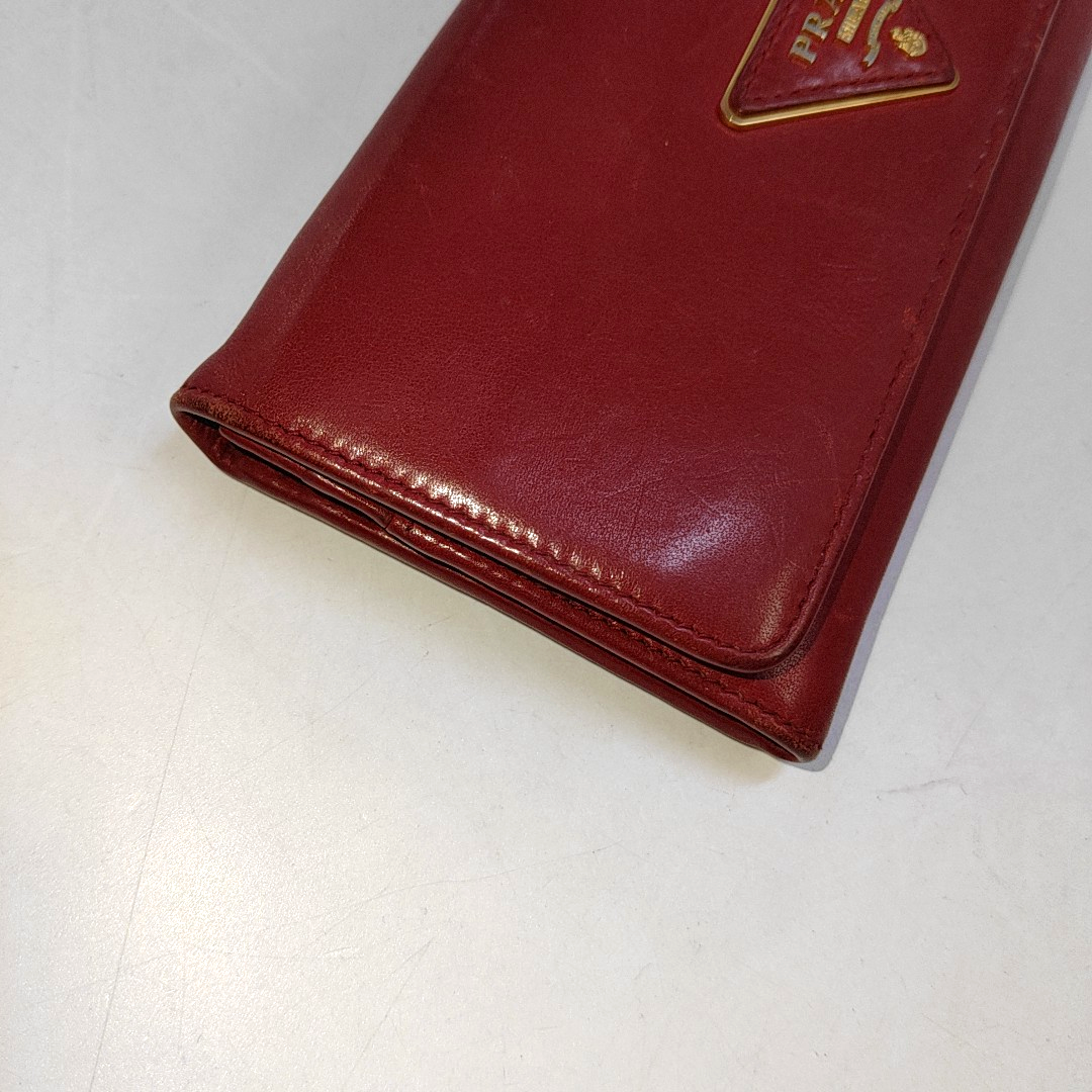 PRADA Red Cowhide Logo Wallet Golden hardware-(SKU)-942850390