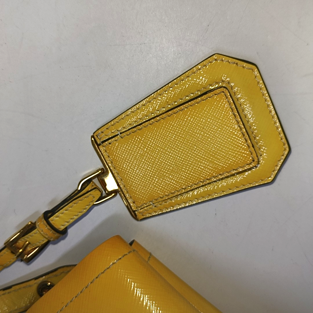 PRADA Double Yellow cowhide logo cross-grain shoulder bag Golden hardware Removable shoulder strap-(SKU)-945527362