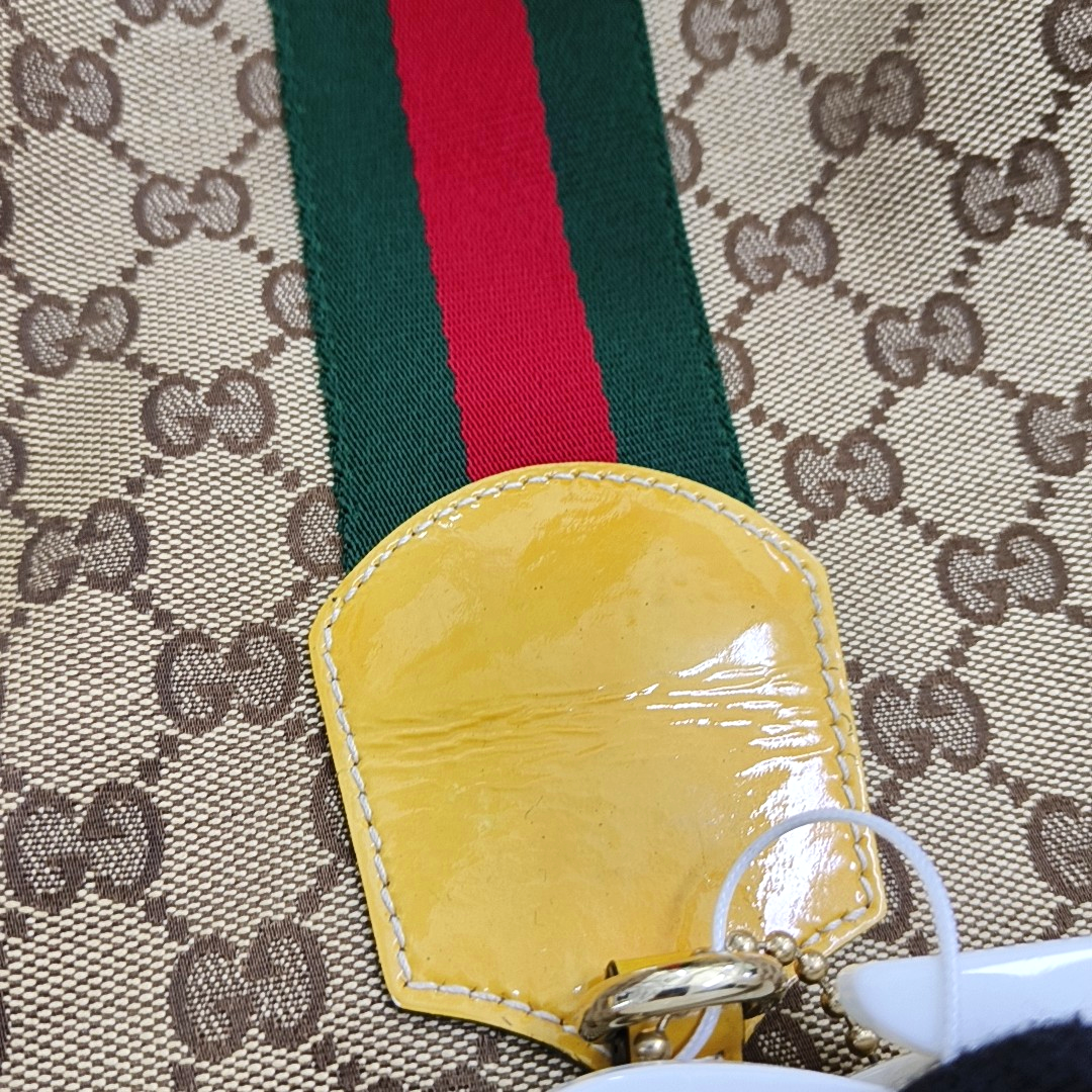 GUCCI Jolicoeur Medium size Khaki Canvas Monogrammed Striped Webbing Single Shoulder Bag Tote Bag Golden hardware-(SKU)-955054471