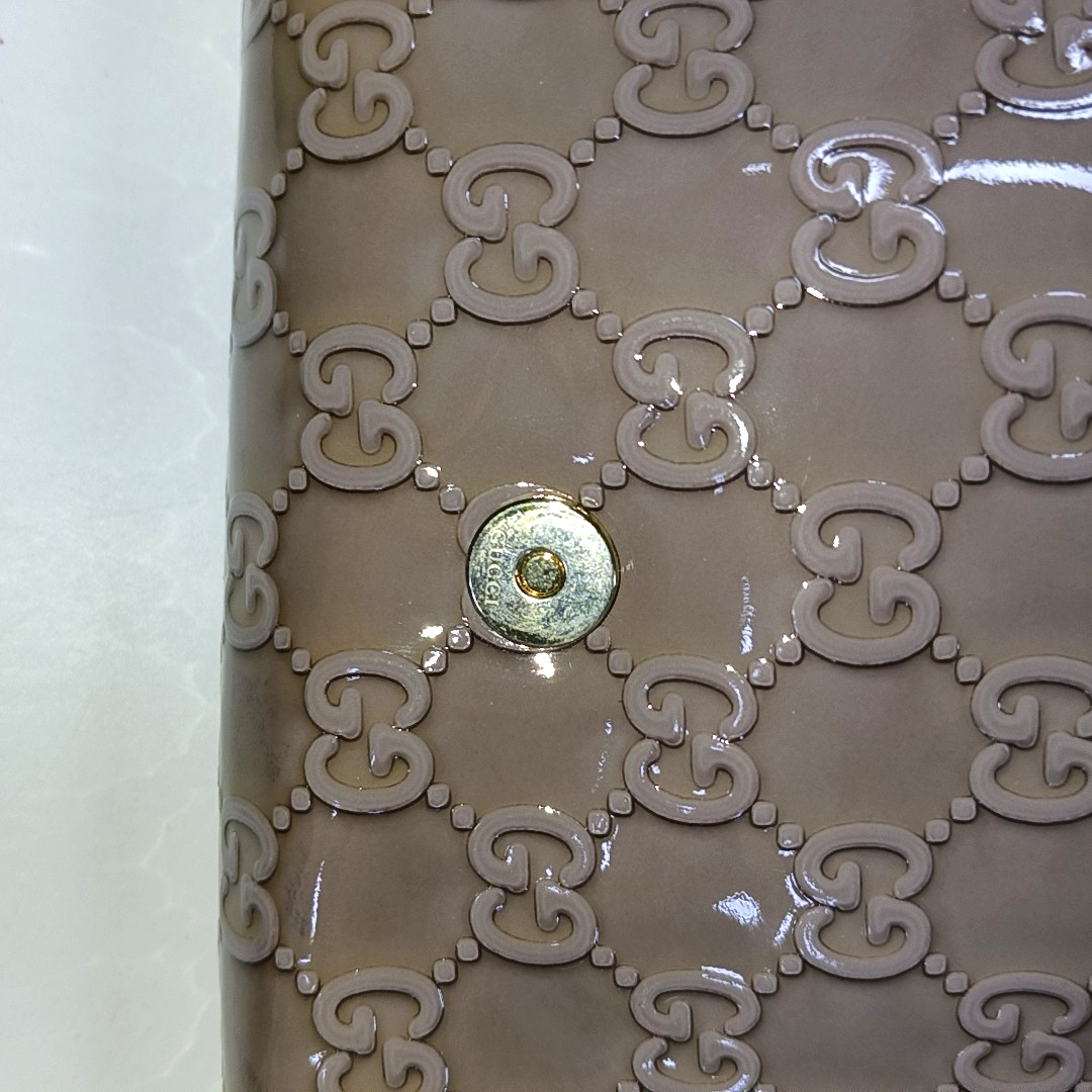 GUCCI Light Purple Patent Leather Monogram Damask Single Shoulder Bag Golden hardware-(SKU)-942136381