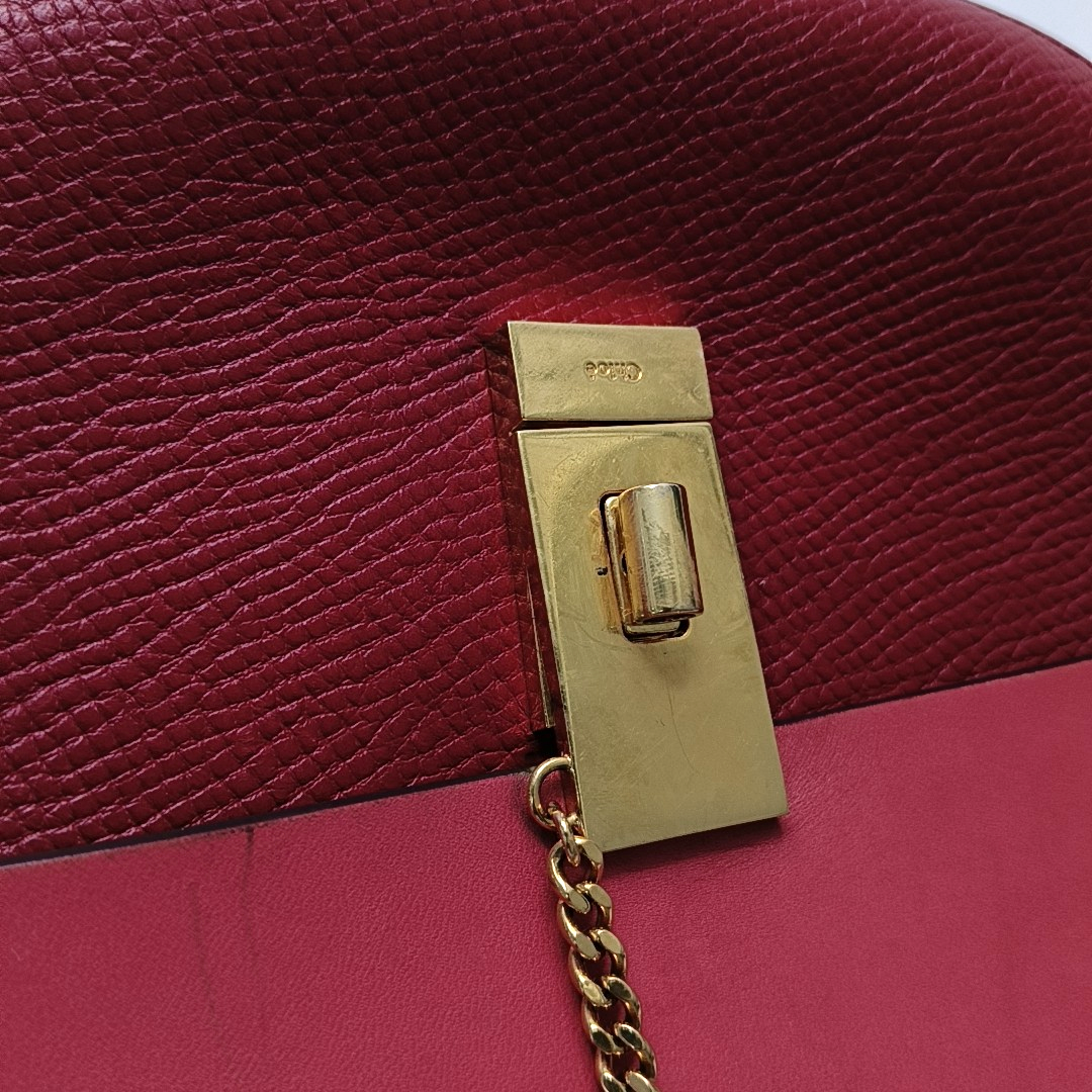 Chloé Drew Medium size Red Cowhide Piggy Bag Single Shoulder Bag Sling Golden hardware-(SKU)-955862500