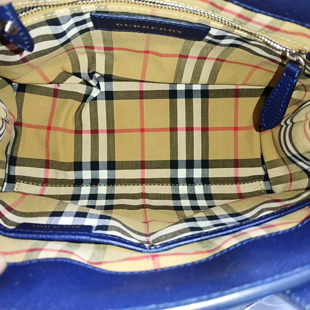 BURBERRY The Banner Small size Navy Blue Cowhide Shoulder Bag Tote Crossbody Silver Hardware-(SKU)-950330080