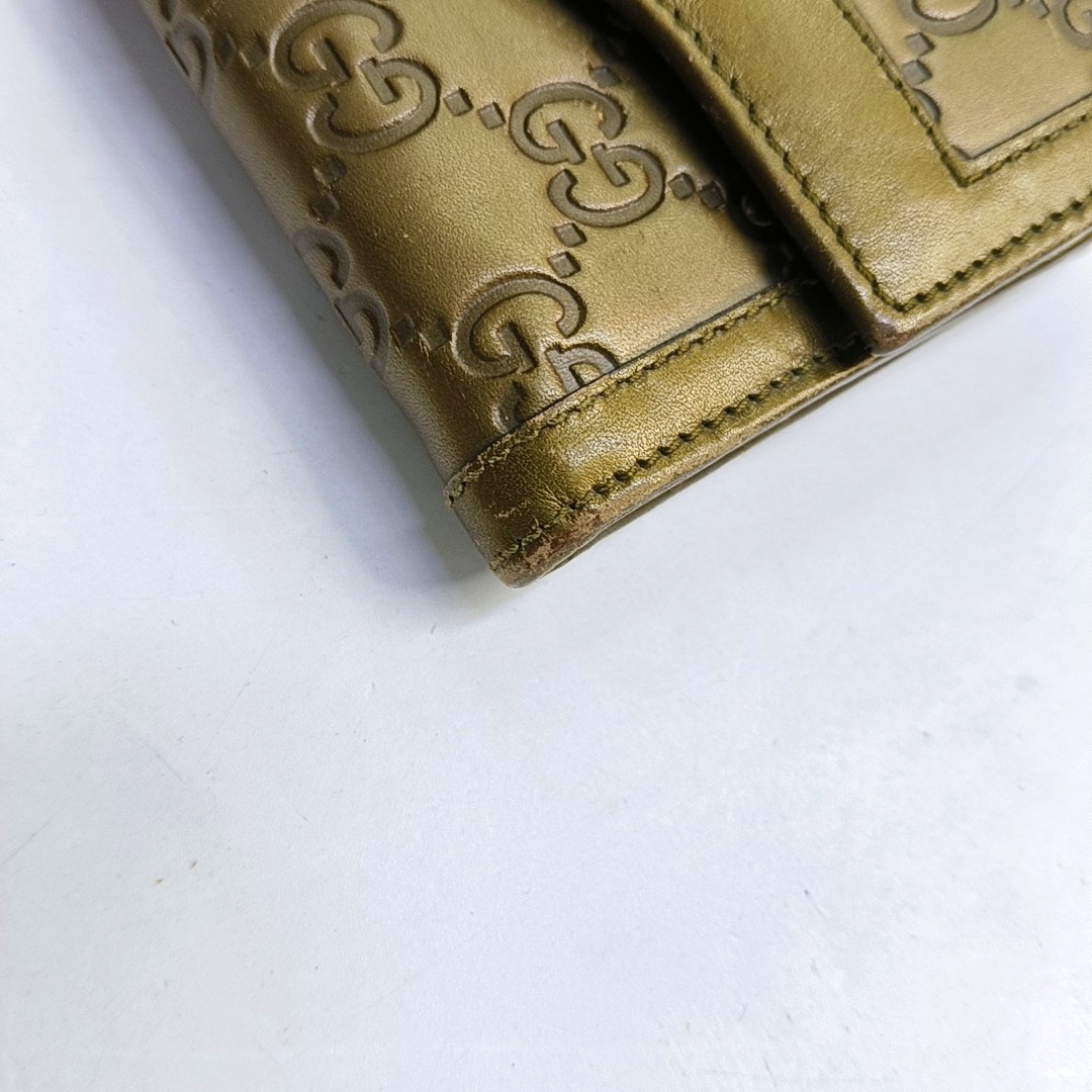 GUCCI Yellow-Green Calfskin Monogram Embossed Wallet Golden hardware-(SKU)-949959862