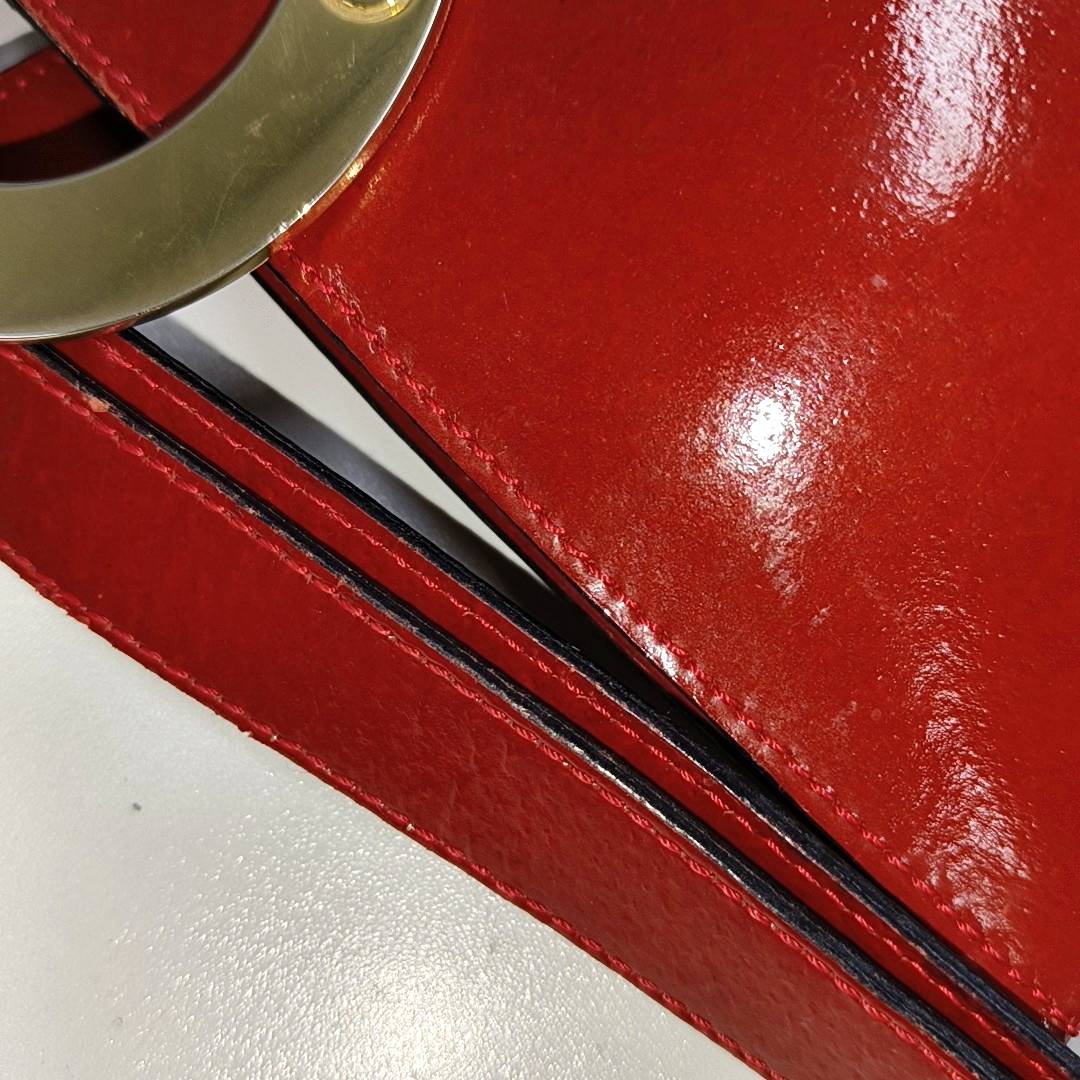 CELINE Bucket bag Red Cowhide Embossed Single Shoulder Bag Golden hardware Vintage model-(SKU)-12936054