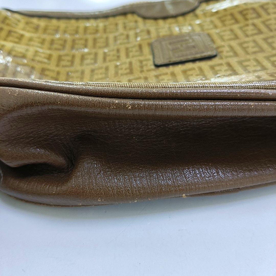 FENDI 棕色涂层帆布双F印花Shoulder Bag Golden hardware-(SKU)-959630825