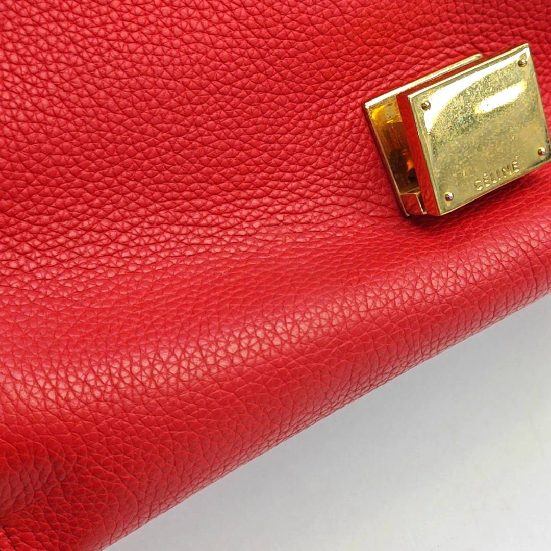 CELINE TRAPEZE Small size Red Leather Swing Bag Single Shoulder Bag Handbag Crossbody Golden hardware Removable shoulder strap-(SKU)-947188995