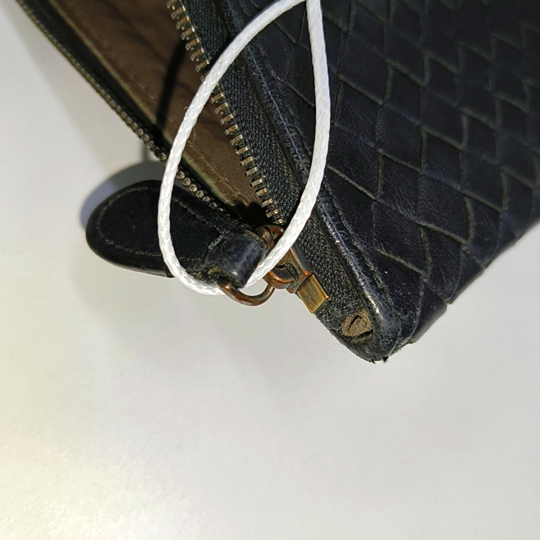 BOTTEGA VENETA Black Calf Leather Woven Clutch Black hardware-(SKU)-14277018