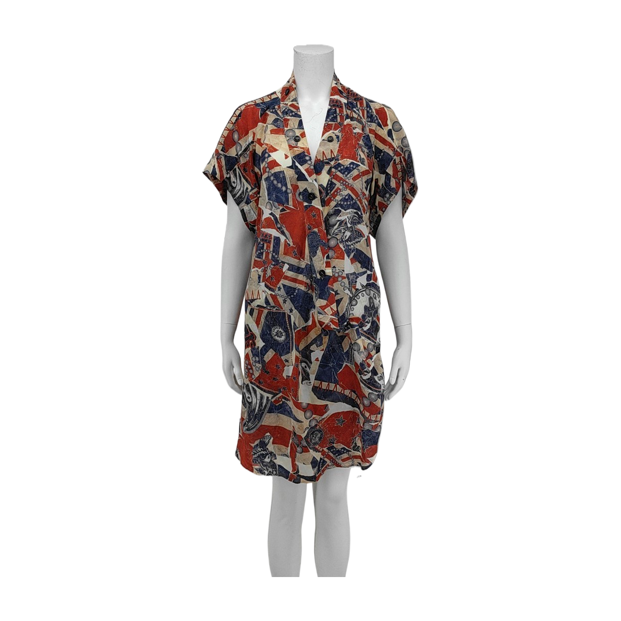 Alexander McQUEEN Mcode Summer Multicolor Silk Women's Short Sleeve Mid-Length Dress-(SKU)-14423847