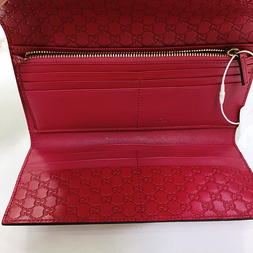 GUCCI Red Cowhide Monogrammed Embossed Wallet Golden hardware-(SKU)-959925038