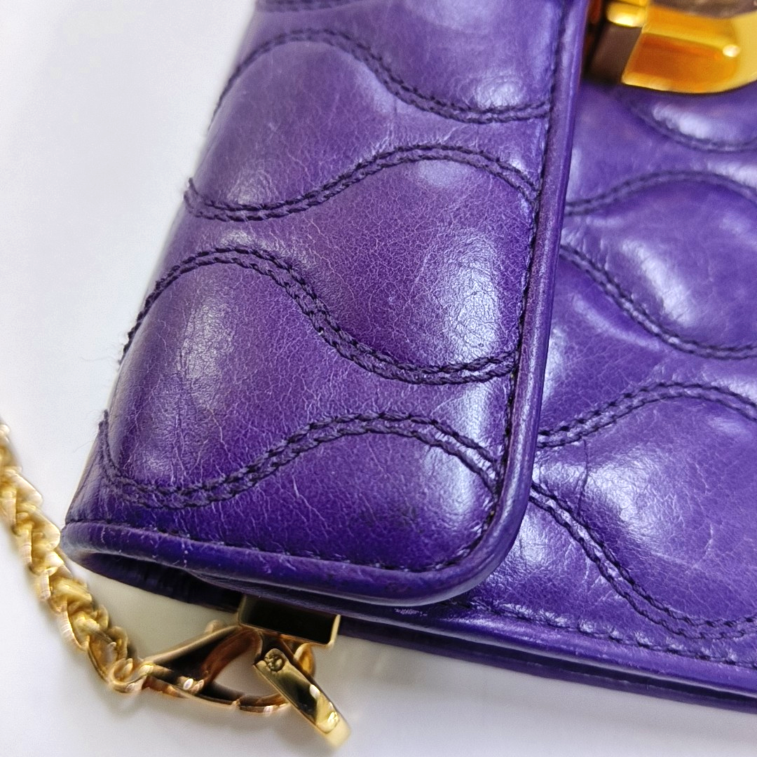 Miu Miu Purple Lamb Leather Quilted Wallet Golden hardware-(SKU)-947973528