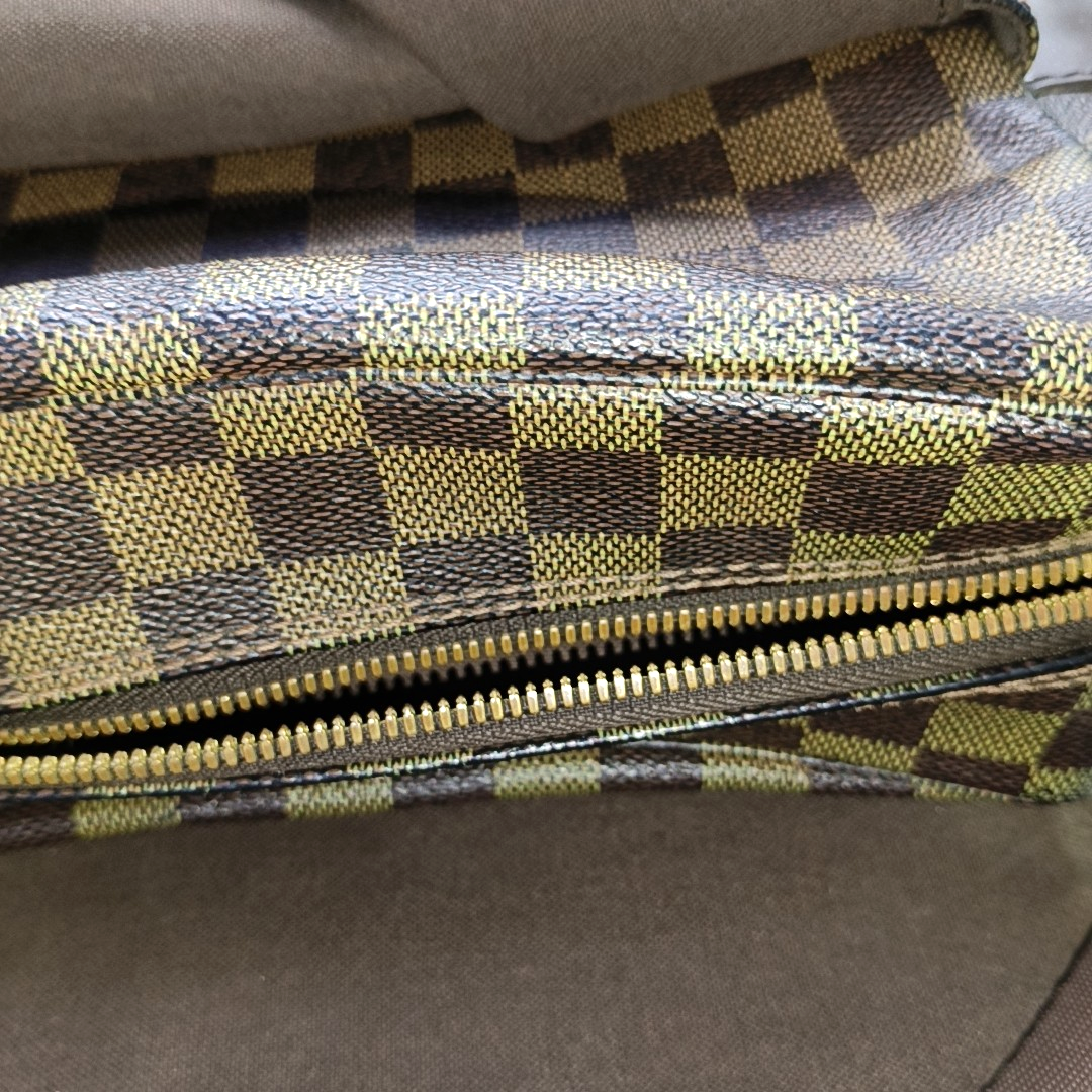 LOUIS VUITTON NAVIGLIO Brown Coated Canvas Checkered Single Shoulder Bag Crossbody Gold Brown Hardware-(SKU)-956274332