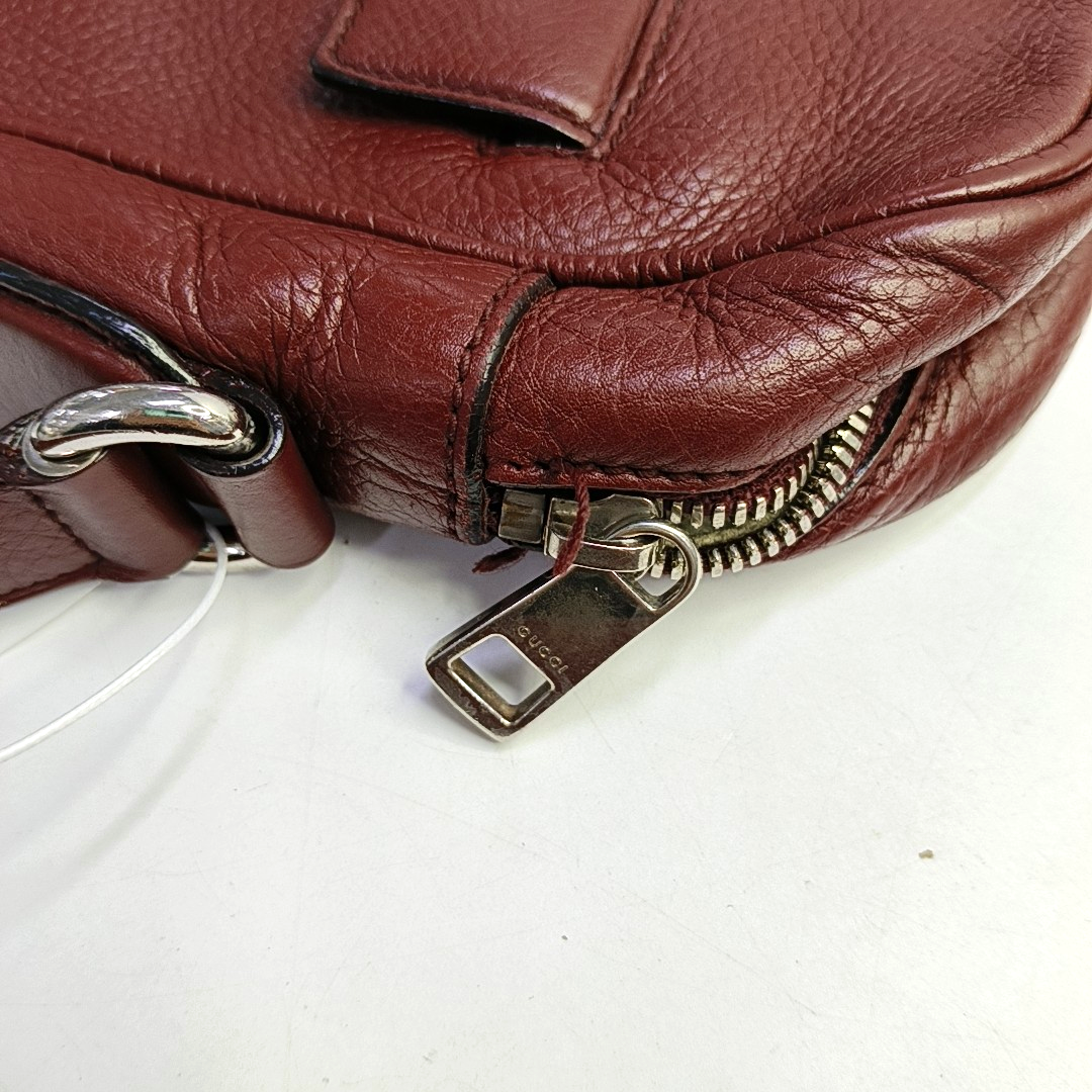 GUCCI Burgundy Cowhide Single Shoulder Bag Crossbody Bag Silver Hardware-(SKU)-944837451