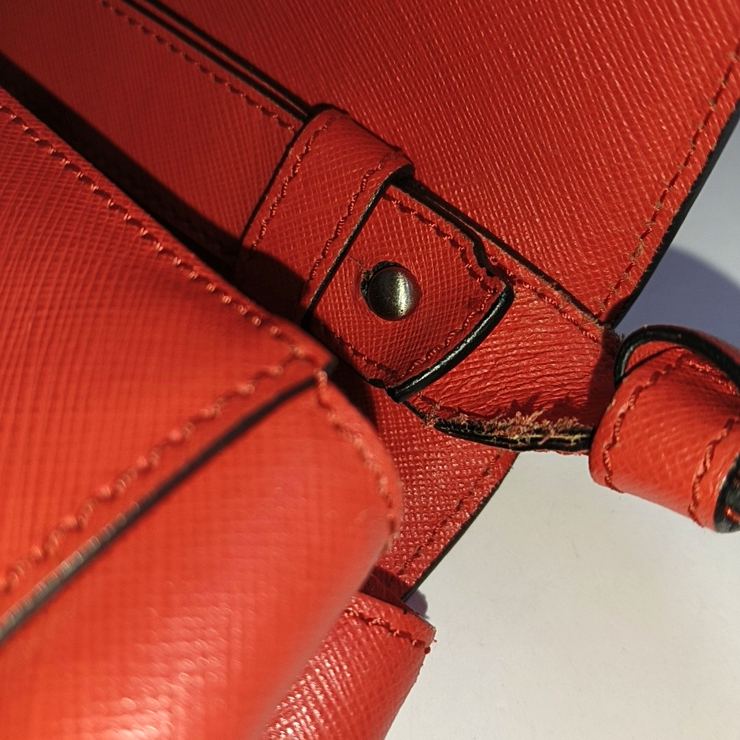 MCM ELDA Red Cowhide Embossed Single Shoulder Bag Silver Hardware Removable shoulder strap-(SKU)-13990145