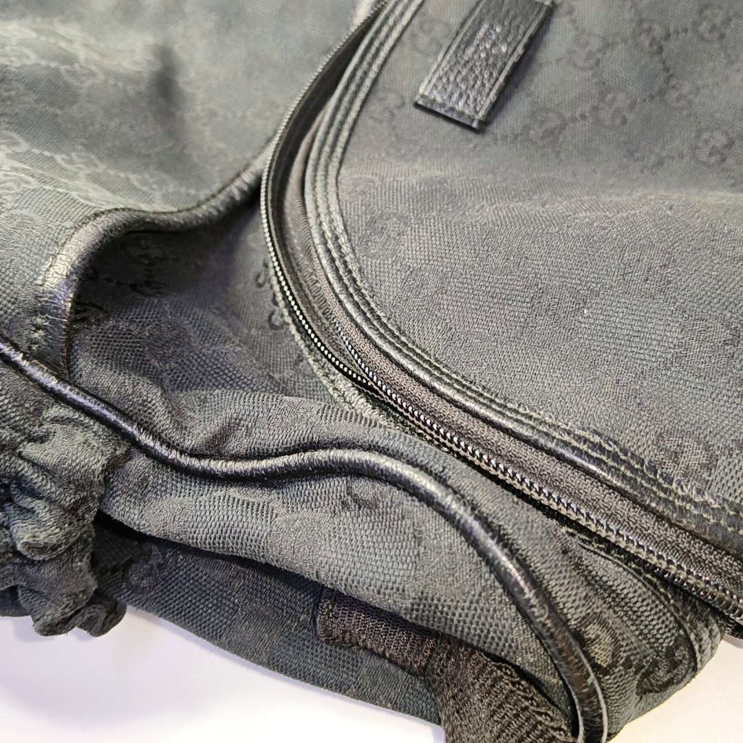 GUCCI Black Canvas Monogrammed Crossbody Shoulder Bag Silver Hardware-(SKU)-956075743