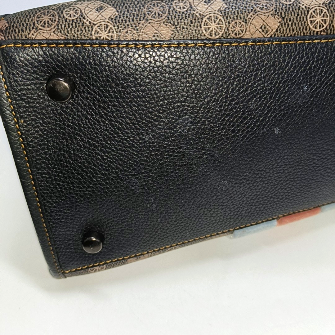 COACH FIELD Brown Coated Canvas Printed Carriage Single Shoulder Bag Crossbody Handbag Black hardware Pouch detachable shoulder strap-(SKU)-14243467