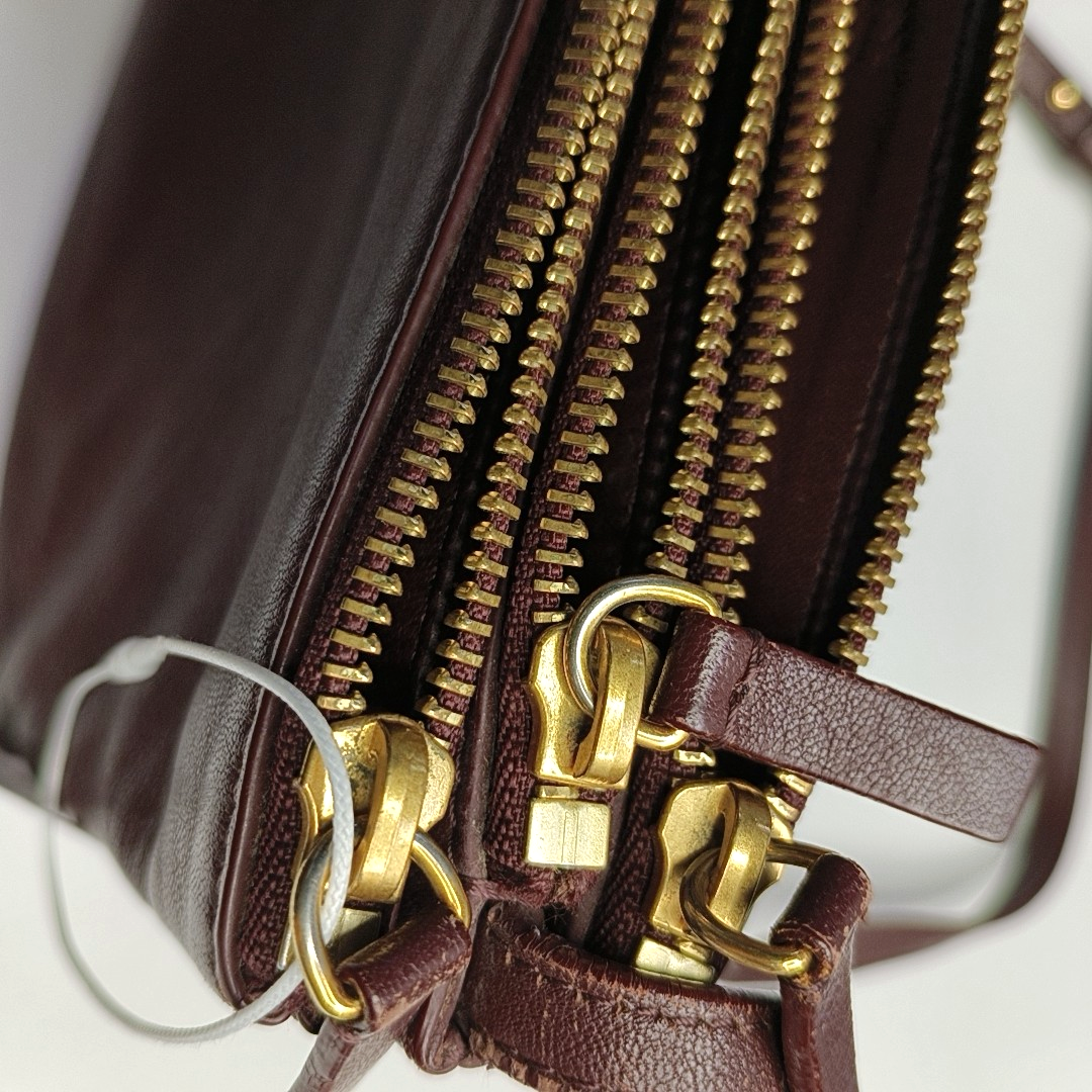 CELINE TRIO Small size Burgundy Lamb Skin Single Shoulder Bag Crossbody Golden hardware-(SKU)-952278283