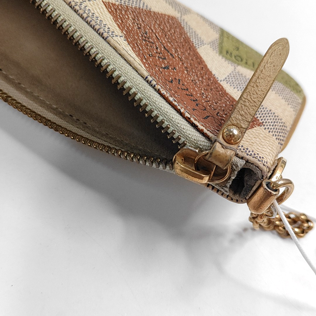 LOUIS VUITTON VINTAGE MILLA White Coated Canvas Checkered Print Crossbody Shoulder Handbag Golden hardware-(SKU)-952341358