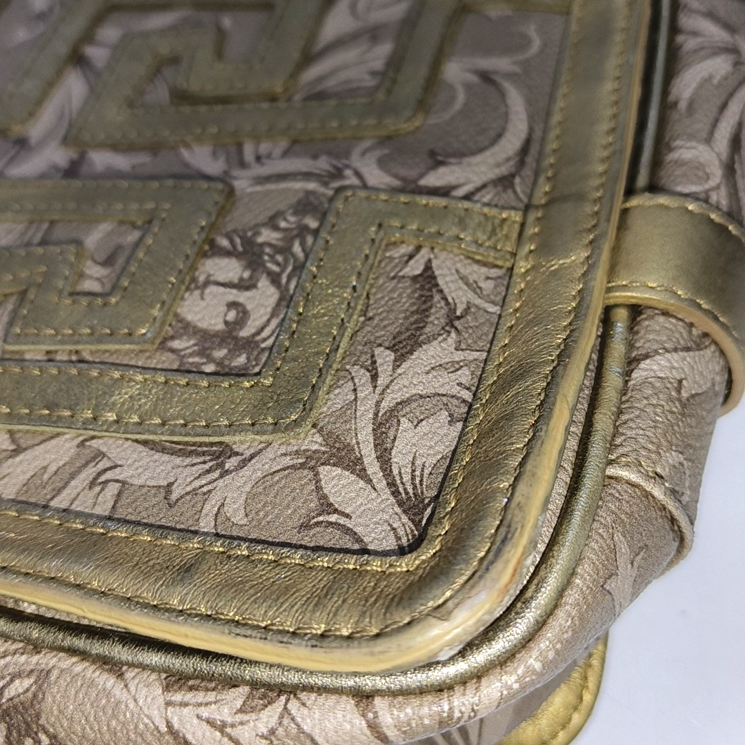 VERSACE Brown Coated Canvas Quilted Single Shoulder Bag Golden hardware-(SKU)-13724290