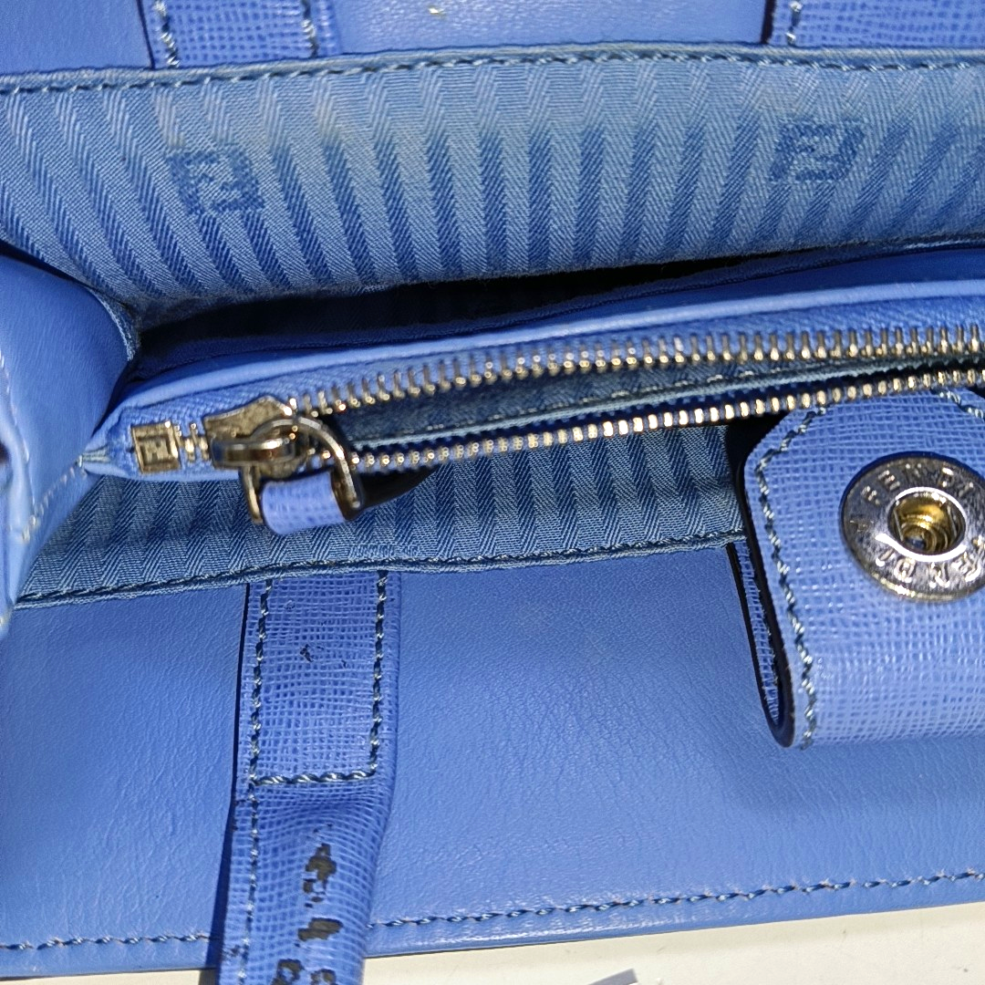 FENDI 2 Jours Small size Blue cowhide crossbody, handbag, shoulder bag Silver Hardware Removable shoulder strap-(SKU)-14510368