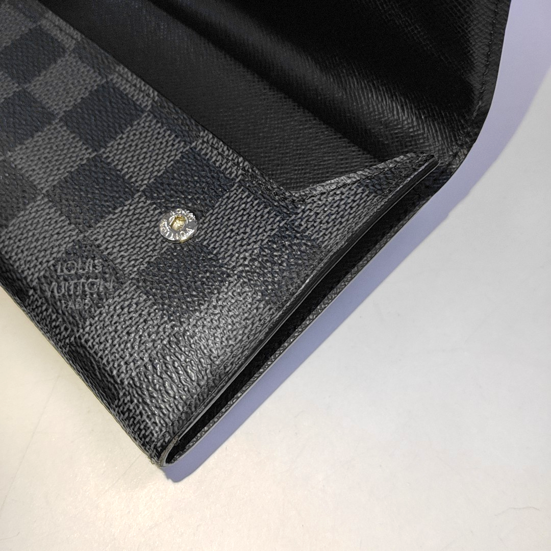 LOUIS VUITTON GRAPHITE LONG Gray Coated Canvas Chessboard Plaid Wallet Silver Hardware Sub-bag-(SKU)-943616595