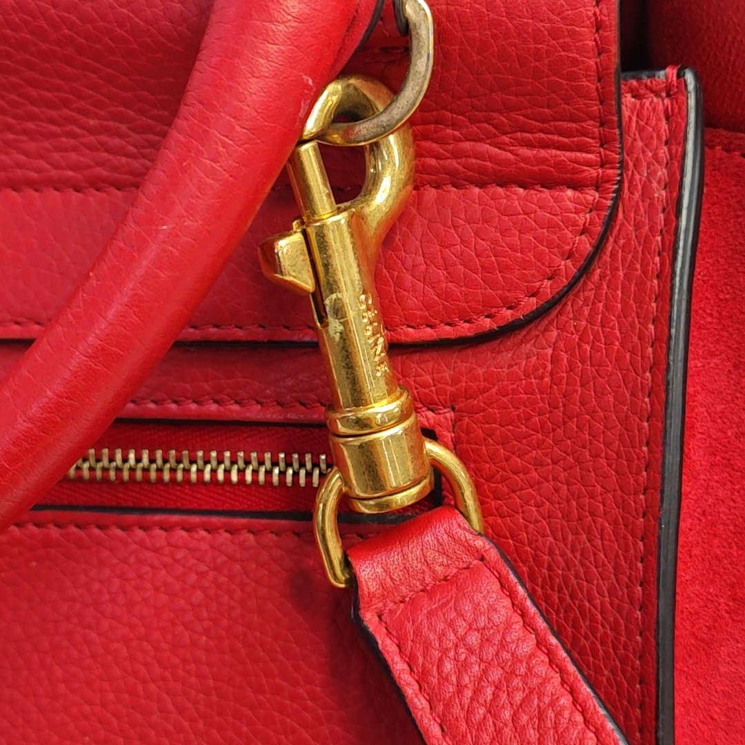 CELINE TRAPEZE Small size Red Leather Swing Bag Single Shoulder Bag Handbag Crossbody Golden hardware Removable shoulder strap-(SKU)-947188995