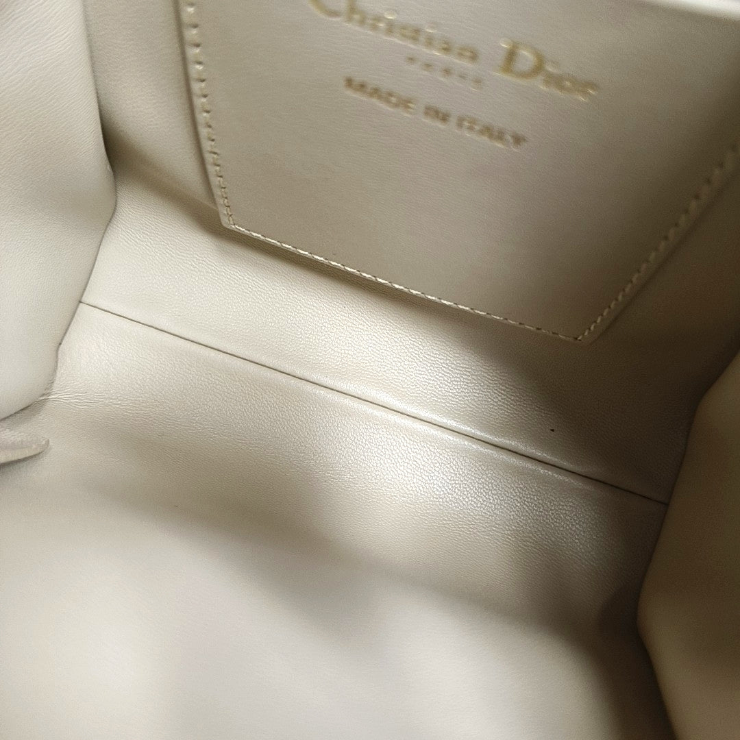 DIOR Dior Caro Beige Lamb Skin Woven Check Double Shoulder Bag Golden Hardware-(SKU)-965867232