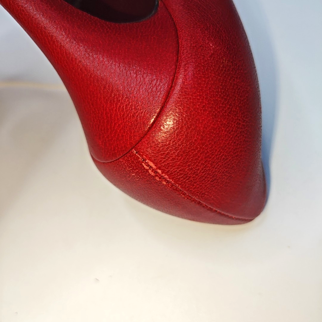 Alexander McQUEEN 37.5code Autumn red leather women's high heels-(SKU)-942694405