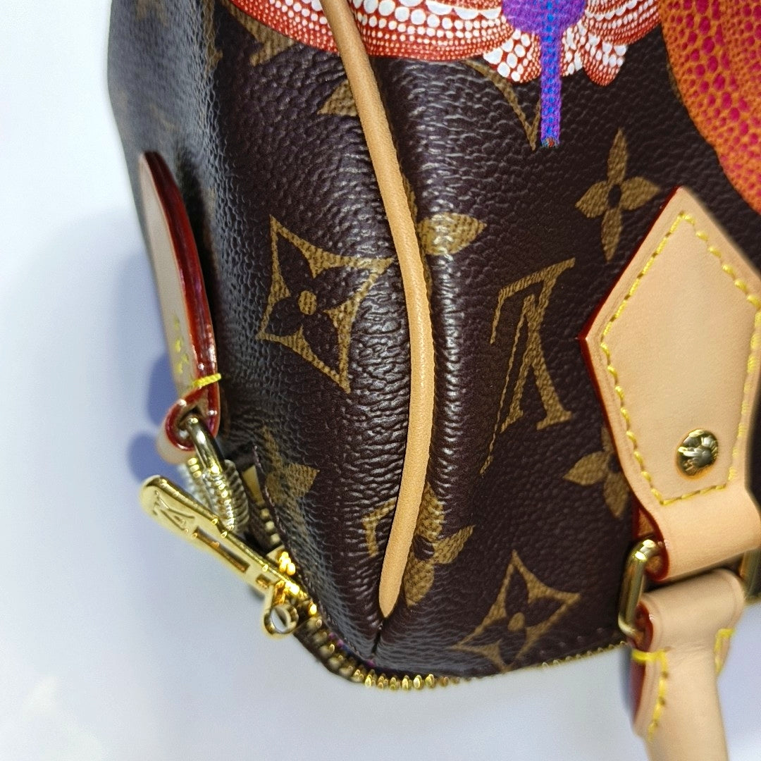 LOUIS VUITTON SPEEDY 20 Brown Coated Canvas Monogram Print Single Shoulder Bag Handbag Crossbody Bag Detachable Strap-(SKU)-969020849