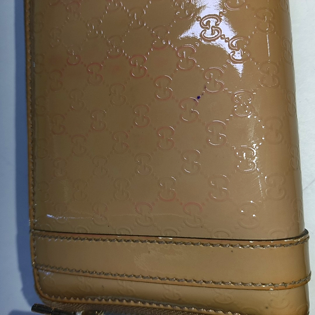 GUCCI Microguccissima Nude Pink Patent Leather Monogrammed Quilted Wallet Golden hardware-(SKU)-937604188