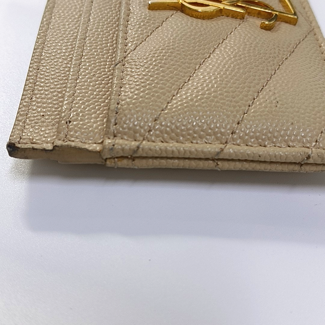 YSL MONOGRAM 米色牛皮绗缝V纹卡包 Golden hardware-(SKU)-960710040