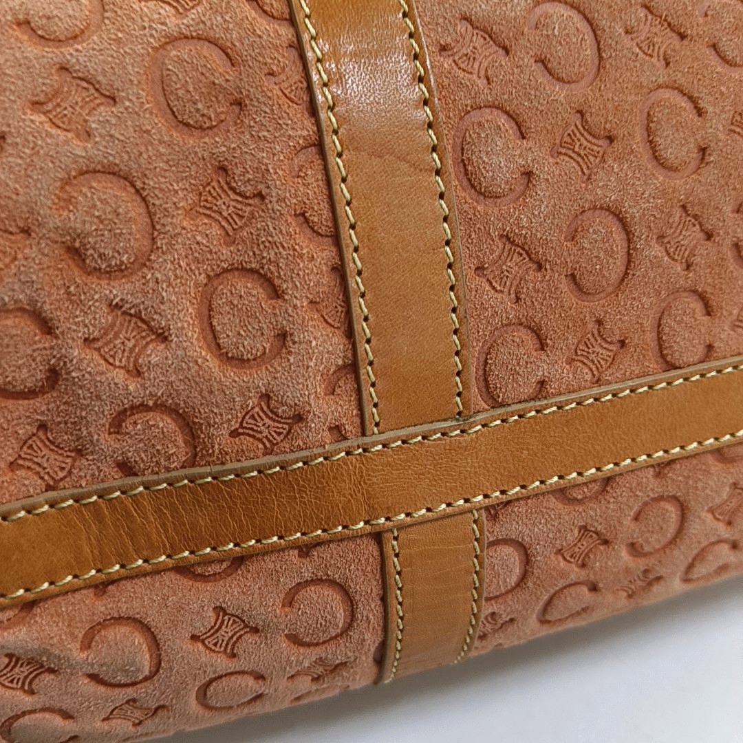 CELINE Orange Suede Triumph Embossed Tote Bag Golden hardware-(SKU)-947734984