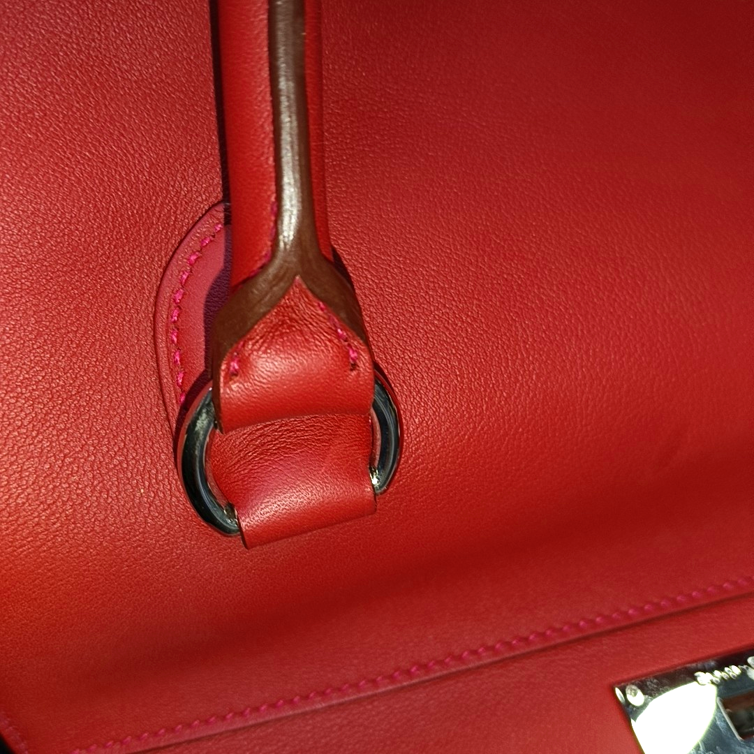 HERMÈS Toolbox 26 Peony Red Evercolor Leather Shoulder Bag with Silver Hardware, T Clasp, Detachable Strap-(SKU)-954919312