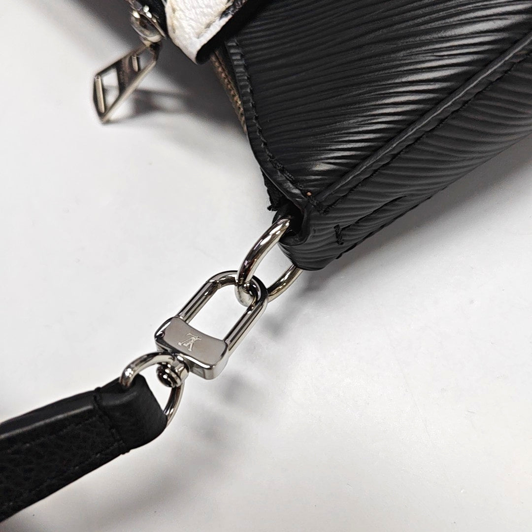 LOUIS VUITTON MARELLE Black EPI Leather Water Ripple Shoulder Bag with Shoulder Strap and Handle, Silver Hardware, Detachable Strap-(SKU)-933629695