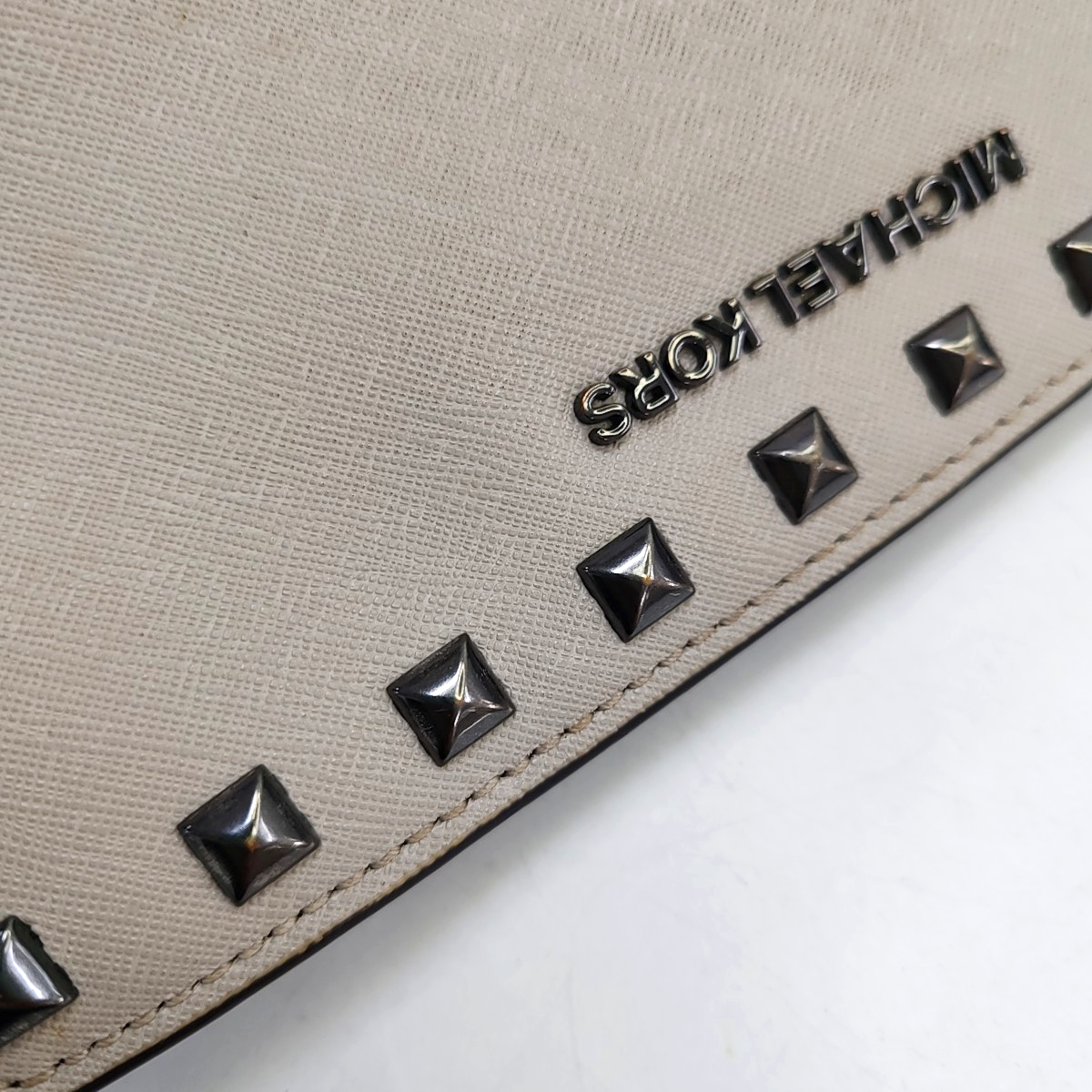 MICHAEL KORS Selma Grey Leather Studs Crossbody Bag Single Shoulder Bag Handbag Silver Hardware Removable shoulder strap-(SKU)-951542845
