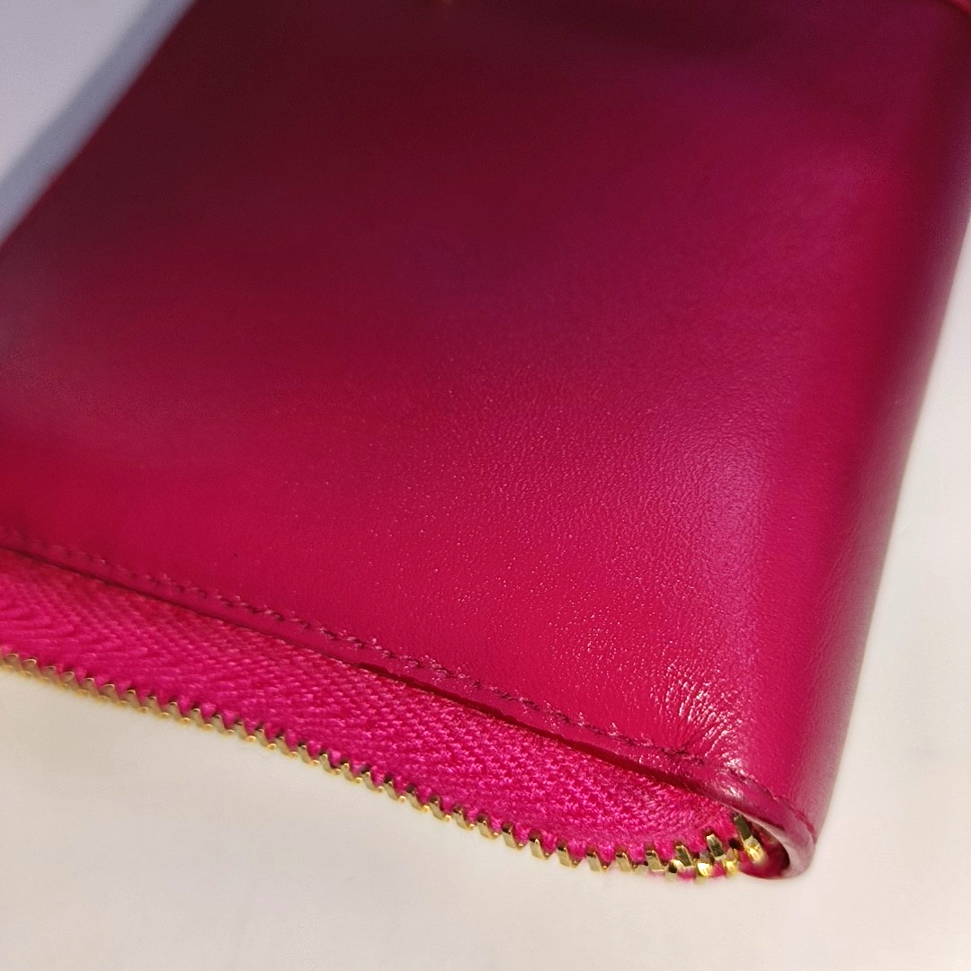 YSL Fuchsia Leather Wallet Golden hardware-(SKU)-935677489