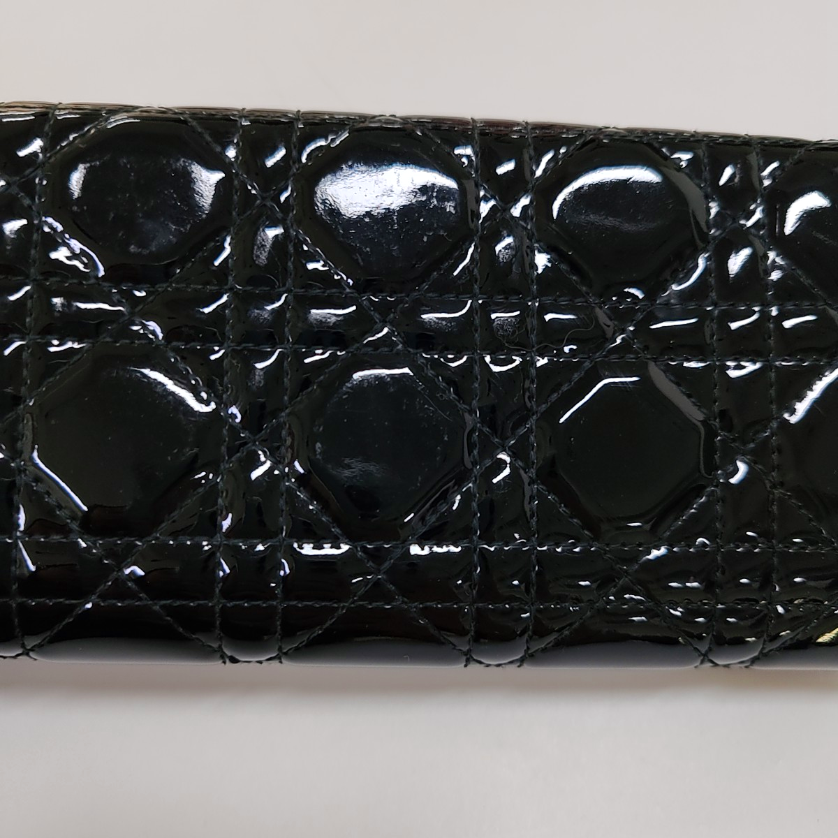 DIOR Lady Dior Black patent leather cannage quilted wallet Silver Hardware-(SKU)-959523317