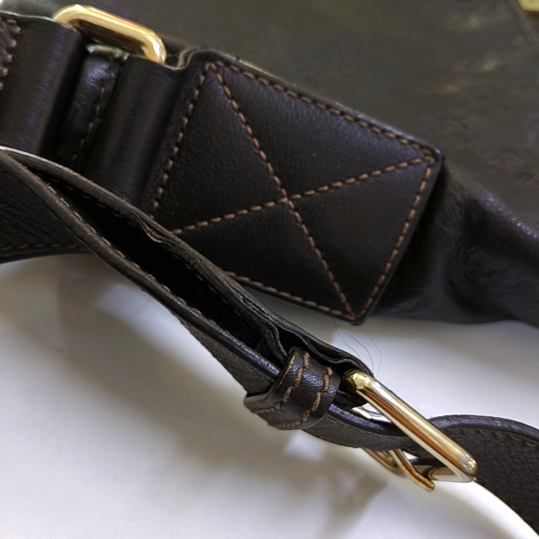GUCCI Dark Brown Cowhide Monogram Stamped Crossbody Bag Single Shoulder Bag Golden hardware-(SKU)-958917159